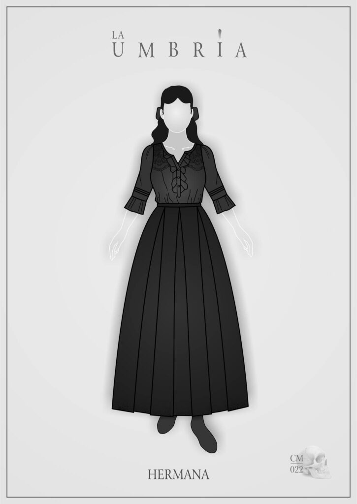 Primer dibujo del diseño de vestuario de la danza "La umbría" de 2022